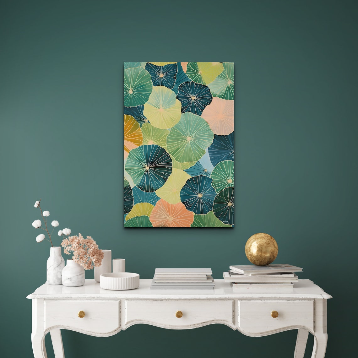 Water Lily Lotus Pads Pattern Botanical Illustration Wall Art - Image 7