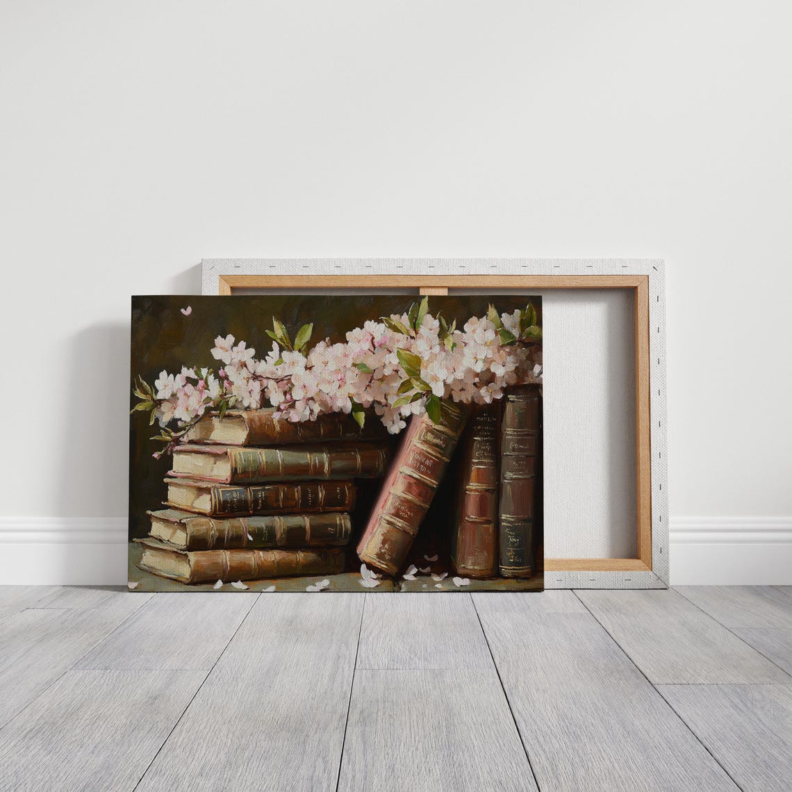 Antique Books Cherry Blossoms Stack Vintage Floral Library Art Poster - Image 3