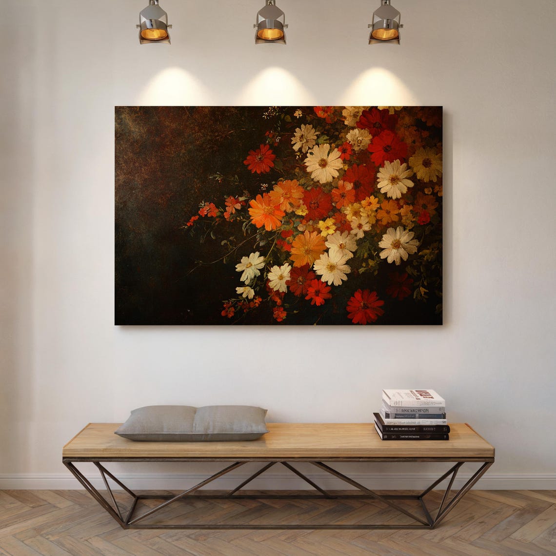Rustic Autumn Floral Bouquet Dark Background Fall Harvest Wall Art - Image 4