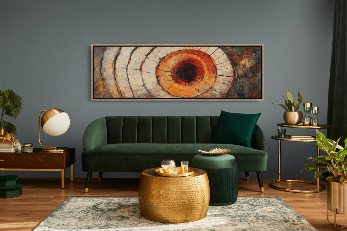 Cream Panoramic Tree Ring Ember Core Wood Grain Abstract Poster - Image 6