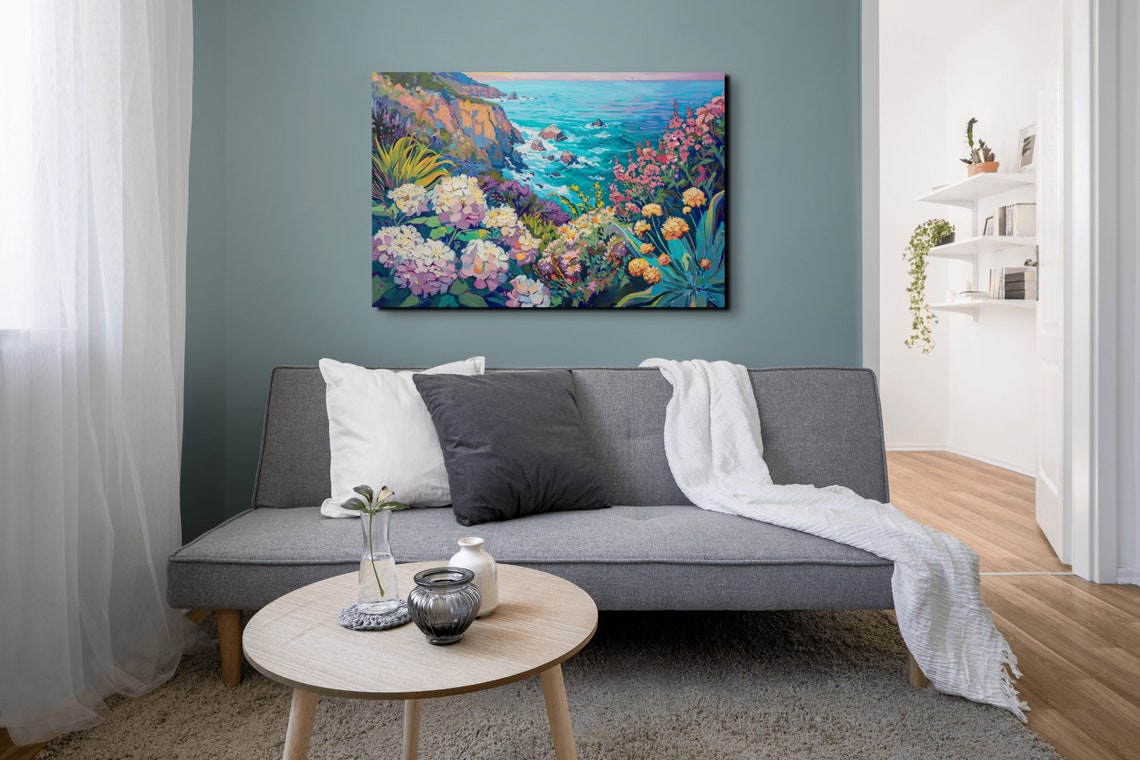 Cliffside Flowers Over Turquoise Ocean Vibrant Coastal Poster - Image 7