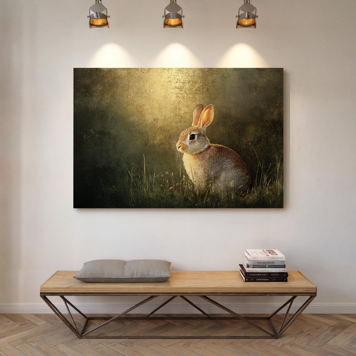 Wild Rabbit in Tall Grass Against Dark Moody Meadow Backdrop Poster - Image 7