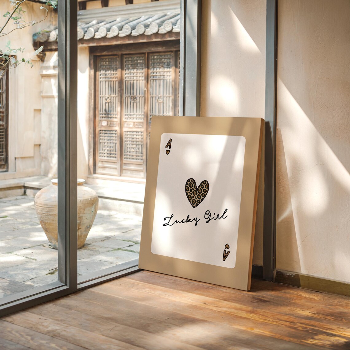 Lucky Girl Leopard Heart Ace Of Hearts Minimalist Card Art Poster