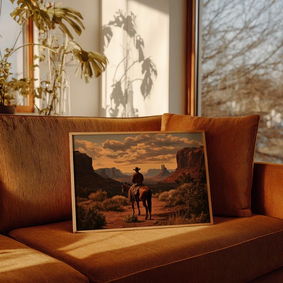 Cowboy Sunset Ride Canvas Western Horseman In Monument Valley