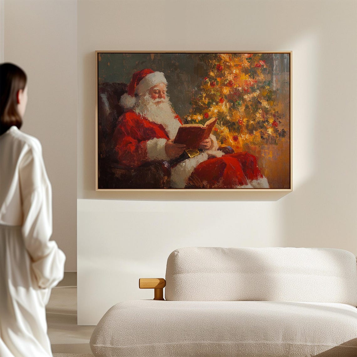 Santa Claus Reading Book Beside Golden Christmas Tree Poster - Image 6