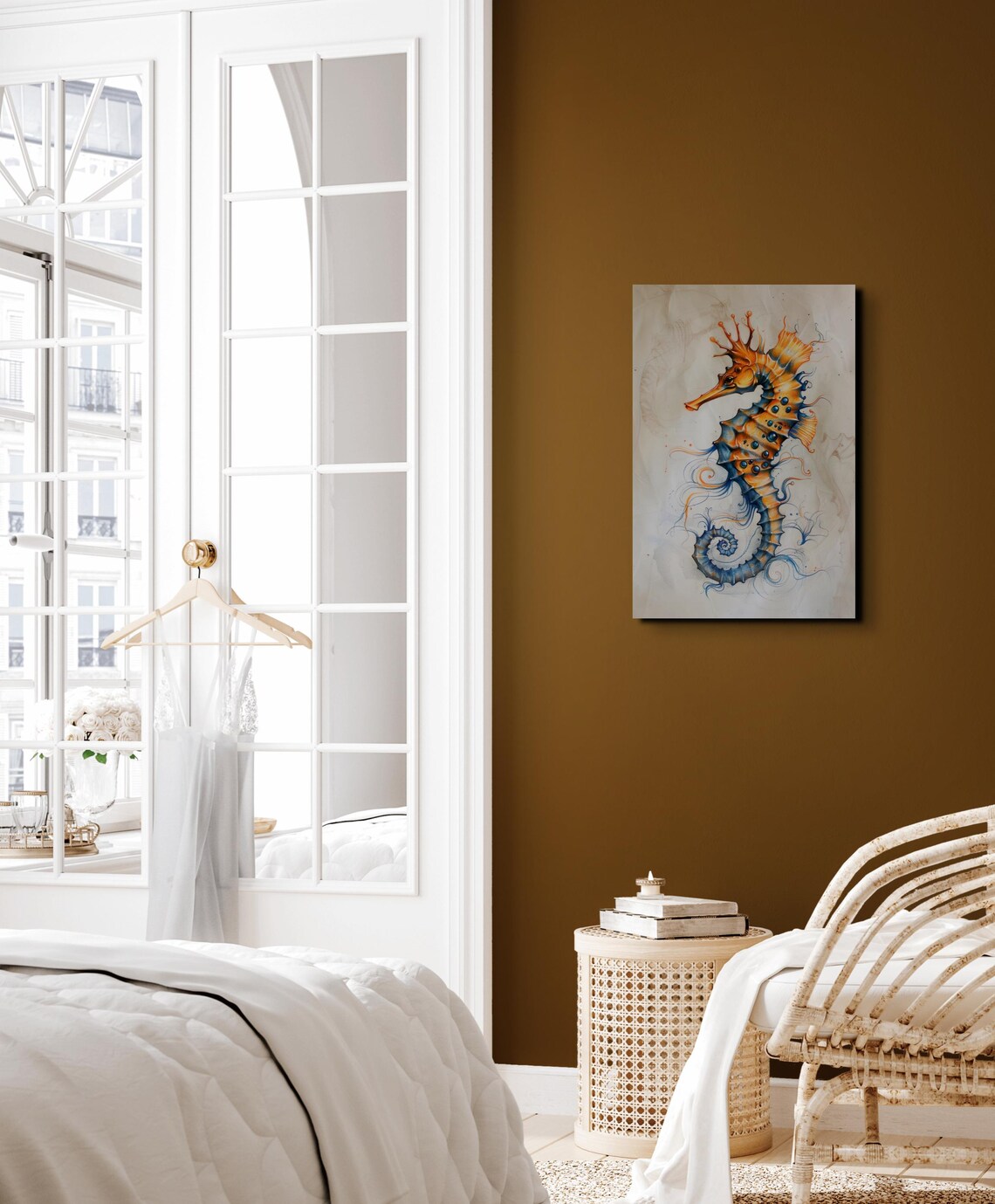 Orange and Blue Watercolor Seahorse Coastal Marine Life Poster - Image 3