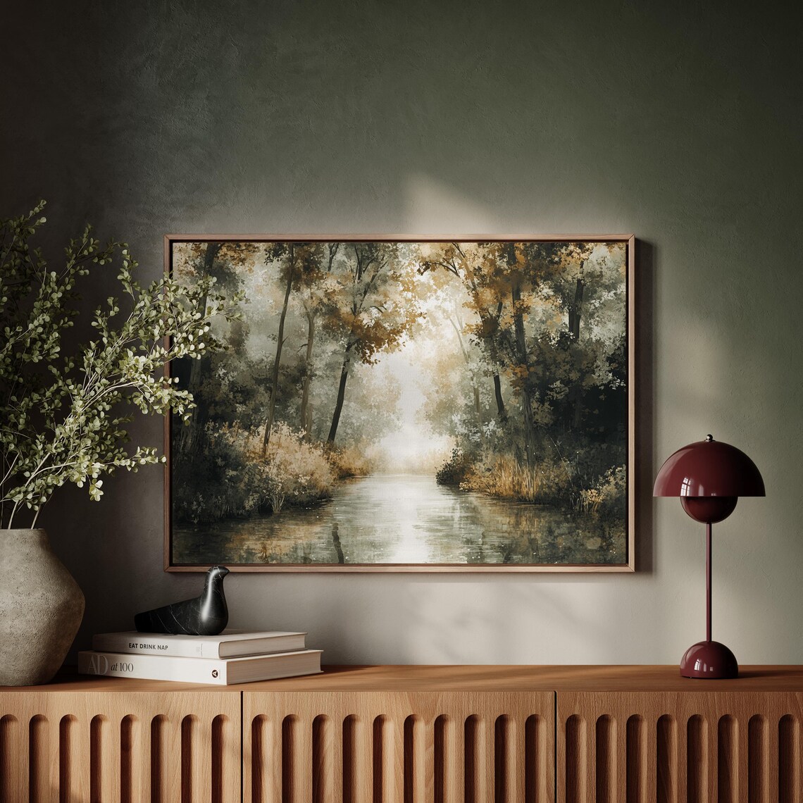 Tranquil Forest River Art Print, Rustic Nature Scene - Image 5