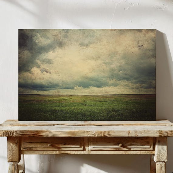Rustic Landscape Wall Art Vintage Prairie Scene With Moody Sky Perfect For Farmhouse Rustic Or Nature Inspired Decor