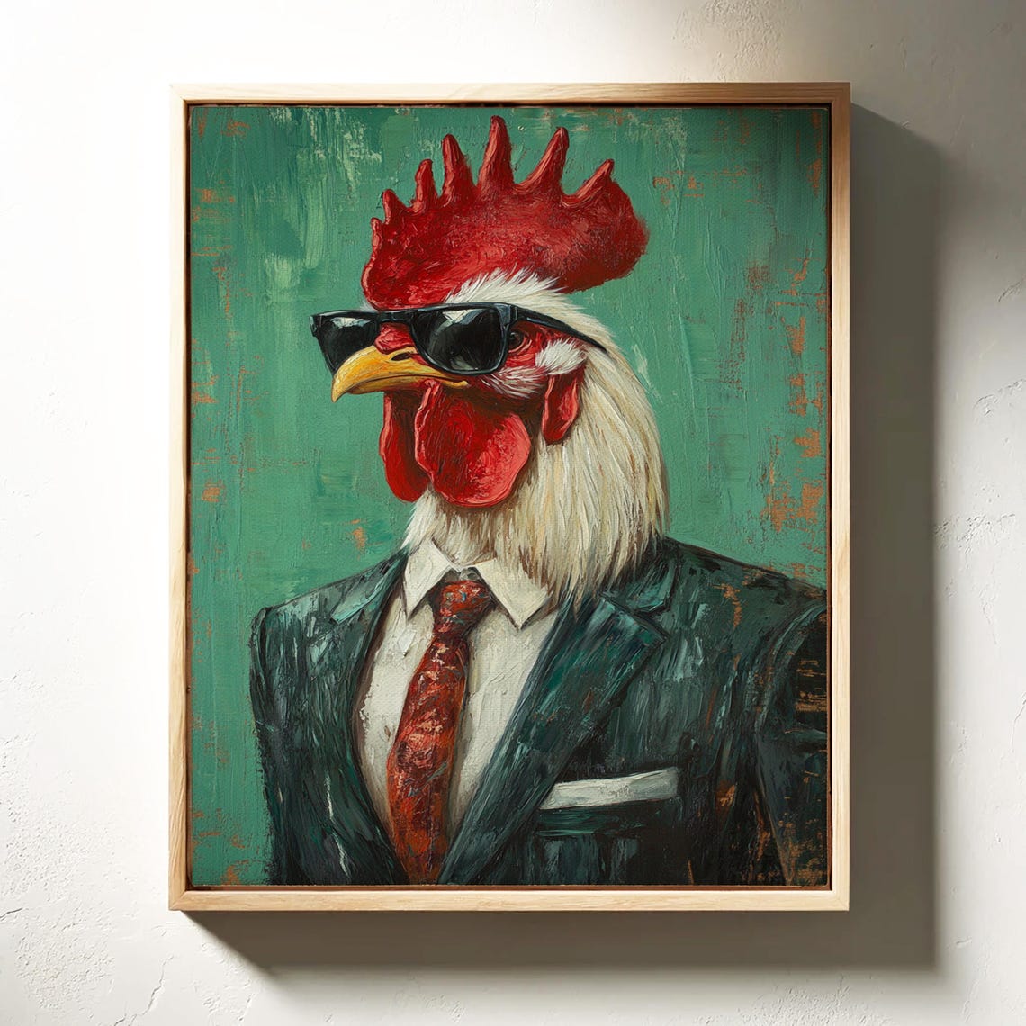 Rooster Wearing Sunglasses and Suit with Red Tie Funny Animal Poster - Image 3