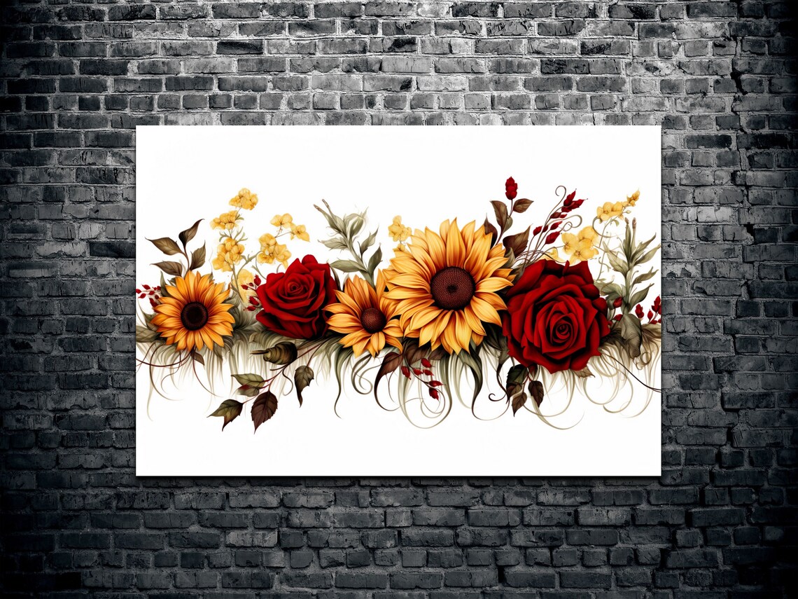 Sunflowers And Roses, Gallery Style Art Print - Image 2