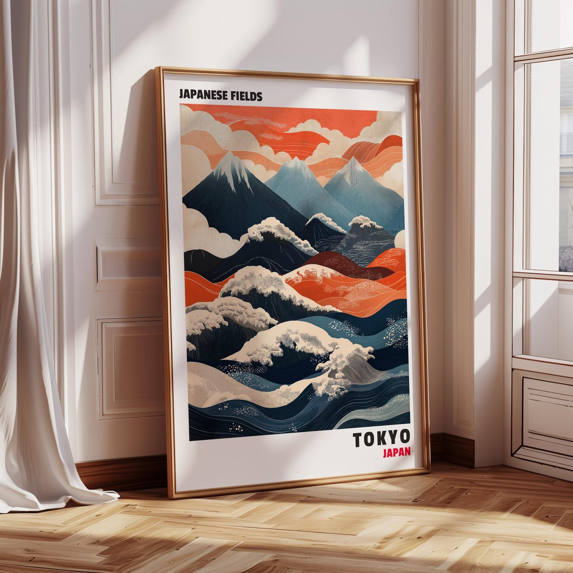 Ukiyo-e Japanese Mountains with Red and Blue Waves Tokyo Poster - Image 5