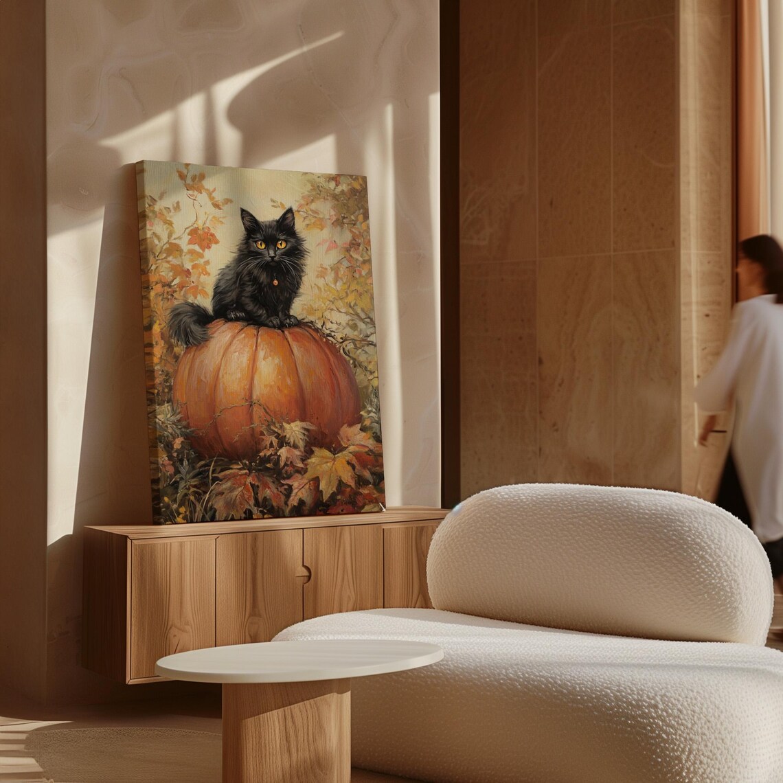 Black Cat on Pumpkin, Autumn Harvest Decor - Image 7