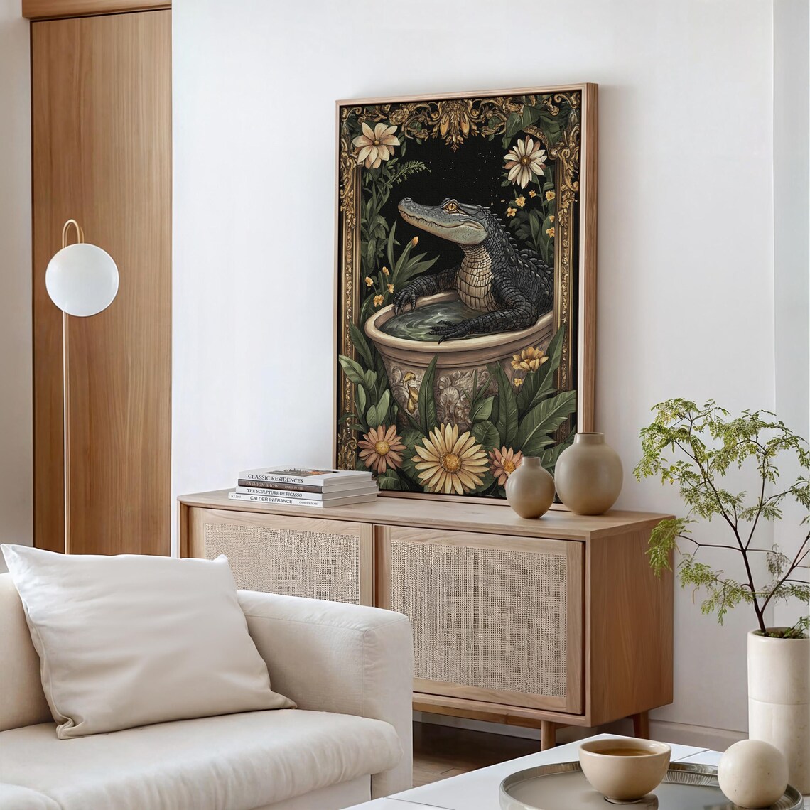 Elegant Alligator Bath Scene Ornate Frame Art Print - Image 5