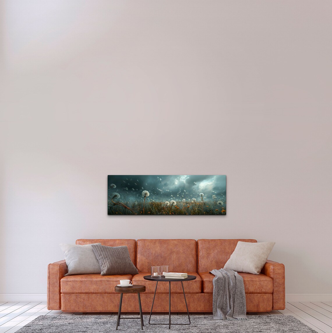 Gloomy Cloudy Dandelion Meadow Wall Art Print - Image 3