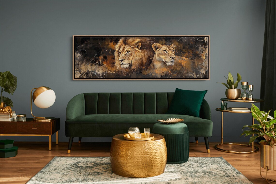 Lion And Lioness Abstract Gold Wildlife Safari Big Cat Art Poster - Image 3
