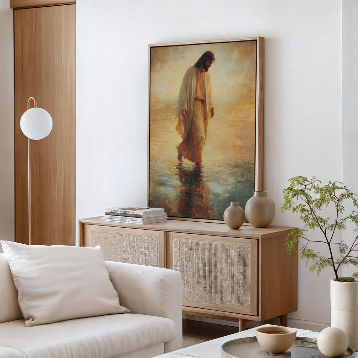 Jesus Walking on Water at Golden Sunrise Over Calm Seas Poster - Image 5