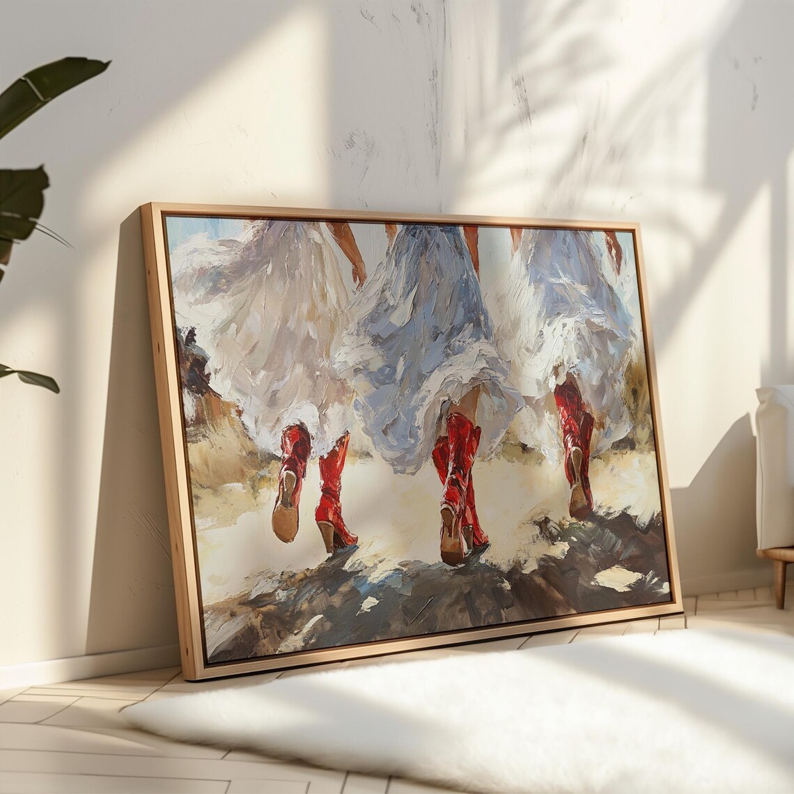 Red Cowboy Boots Country Dance, Rustic Farmhouse Art Print