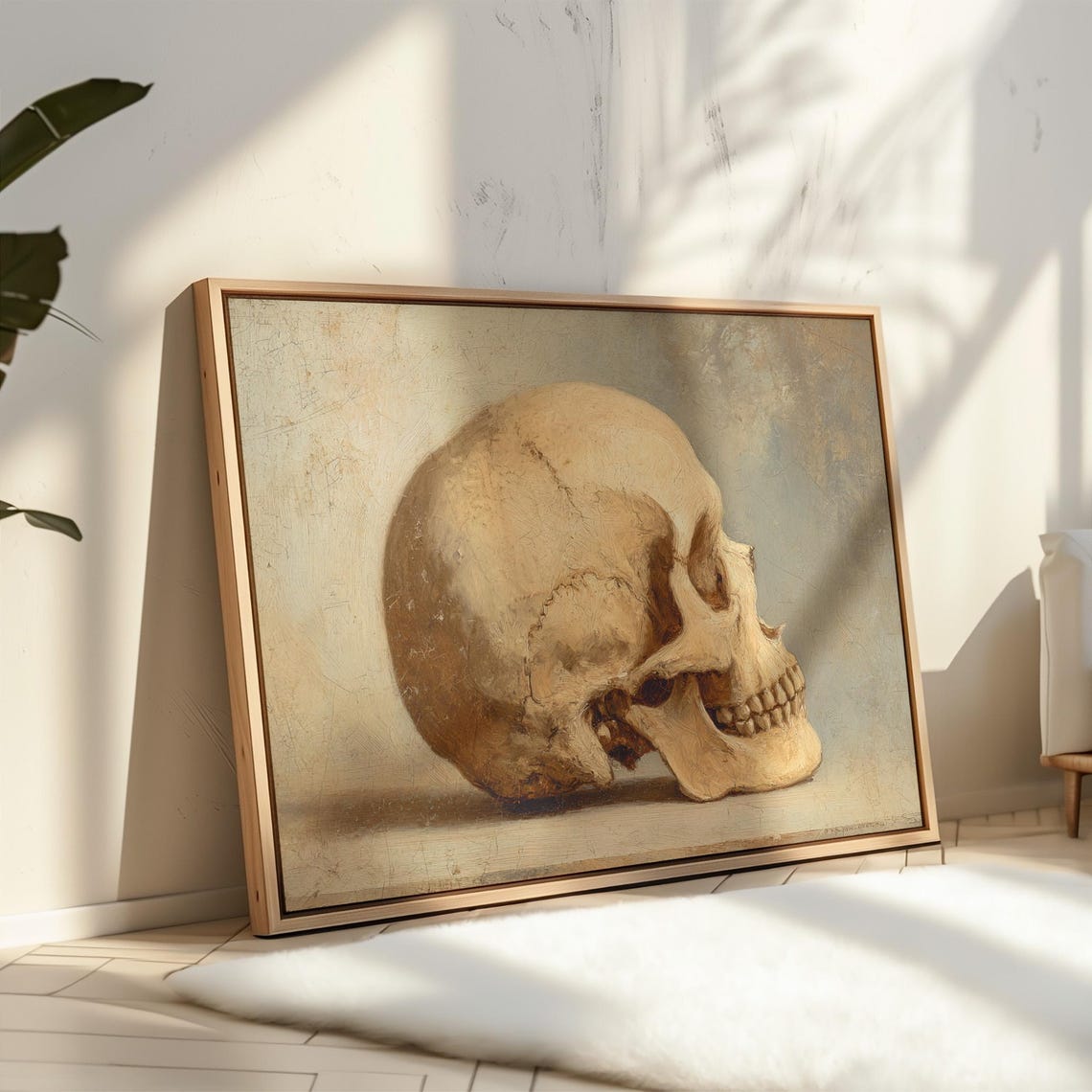 Human Skull in Profile Classic Academic Oil Painting Study Poster