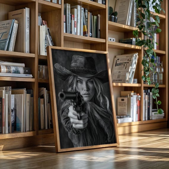 Cowgirl Gunslinger Fierce Western Black And White Wall Art
