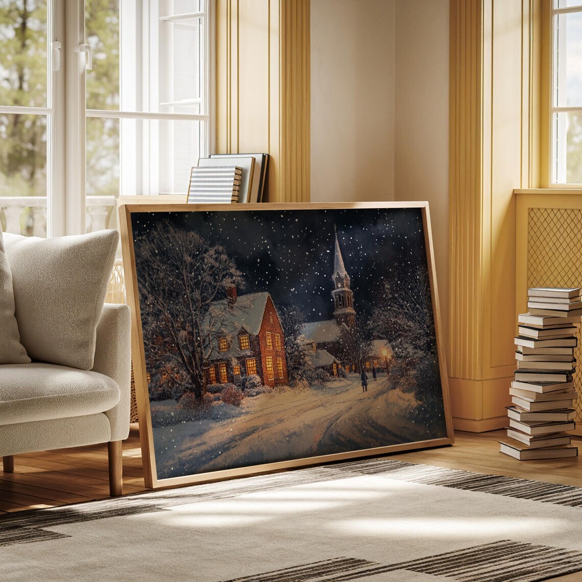 Cozy Winter Village Scene Art Print, Christmas Town - Image 5