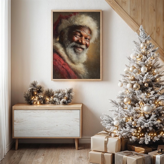 Jolly Smiling Santa Claus Portrait Warm Christmas Art Poster