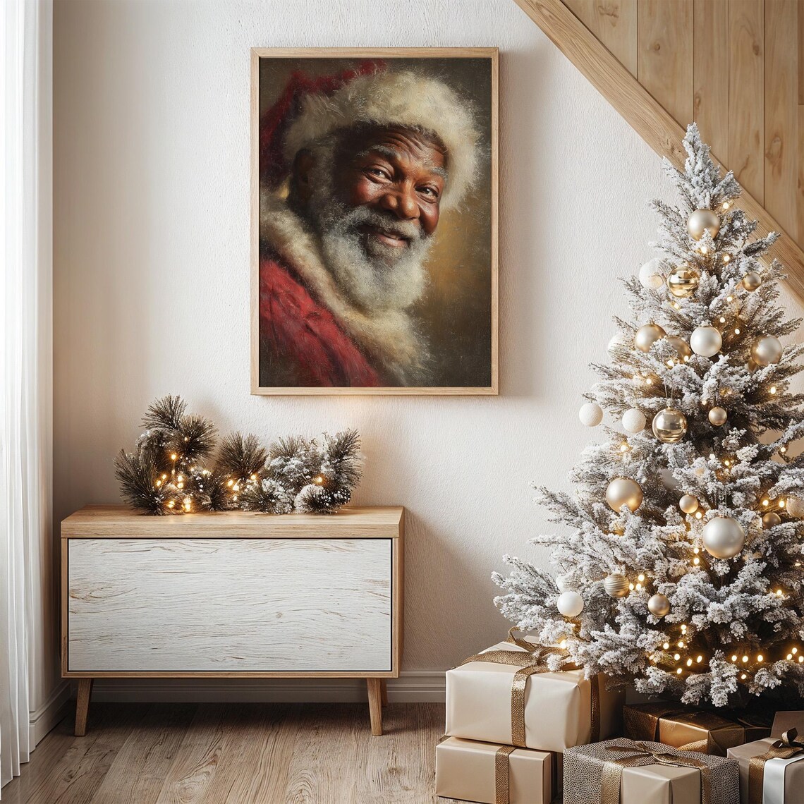 Jolly Smiling Santa Claus Portrait Warm Christmas Art Poster