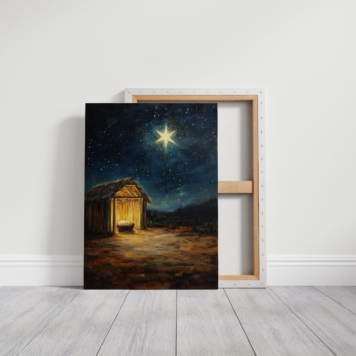 Nativity Manger Under the Christmas Starry Night Sky Religious Poster - Image 3