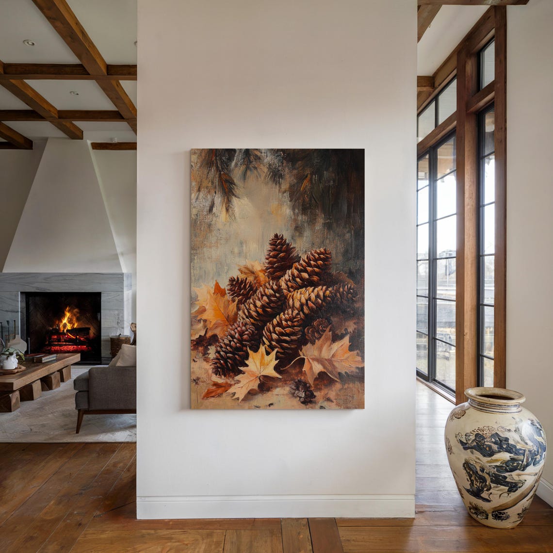 Rustic Pinecones and Autumn Leaves Cozy Fall Nature Painting Poster - Image 5