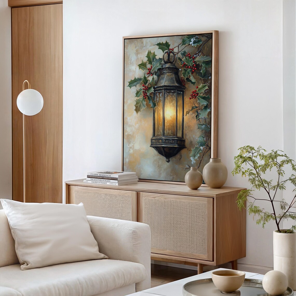 Vintage Lantern with Holly Berries, Christmas Poster - Image 2