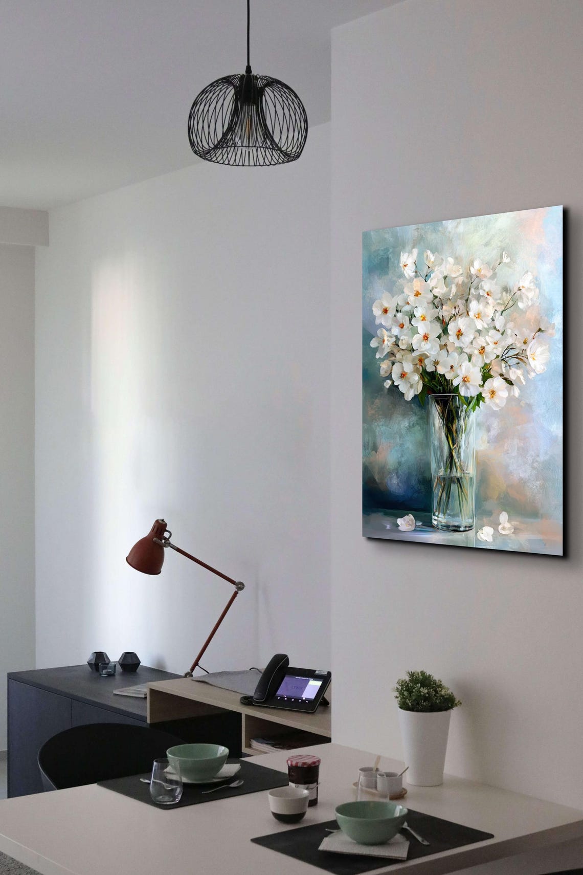 White Blossom Bouquet in Glass Vase Soft Floral Still Life Poster - Image 4