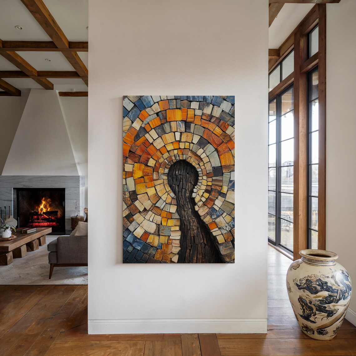 Mosaic Tree Ring Art, Rustic Nature-Inspired Design - Image 4