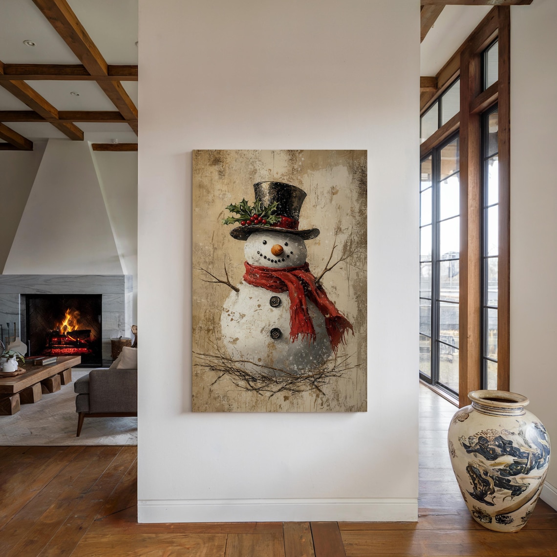 Vintage Snowman Farmhouse Christmas Wall Art Print - Image 4