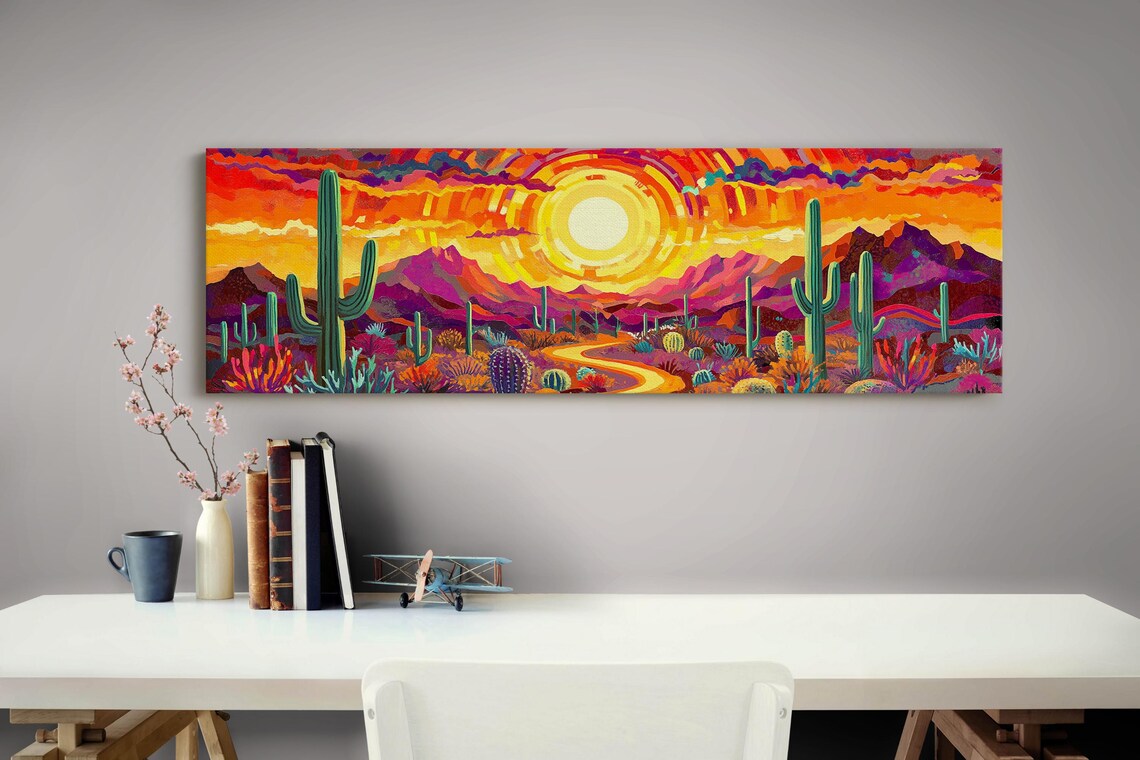 Desert Sunset Saguaro Cactus Mountains Bold Southwest Art Poster - Image 3
