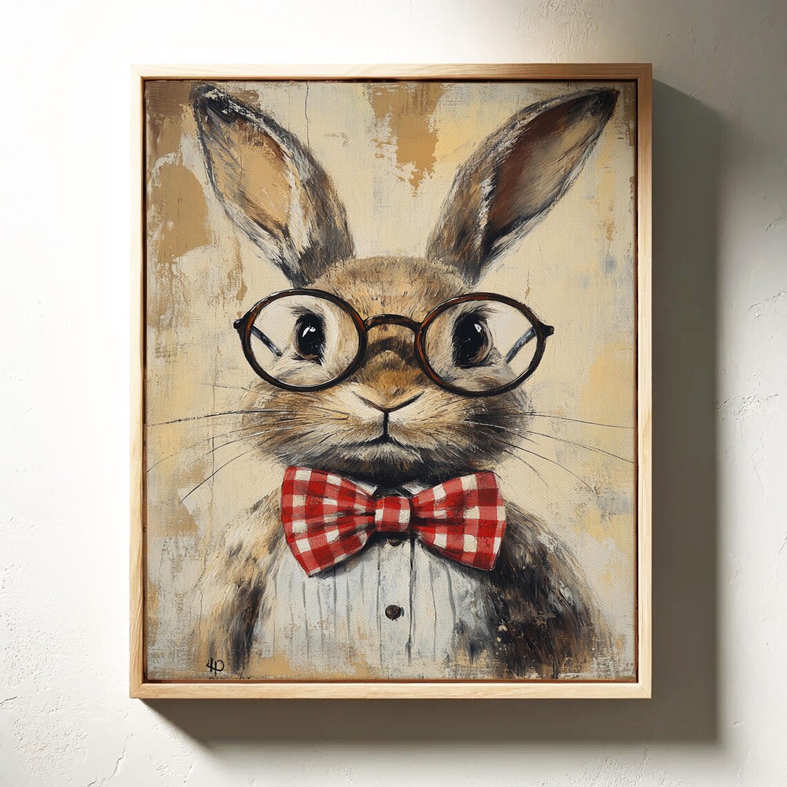 Rustic Rabbit Portrait With Glasses, Vintage Art Print - Image 4