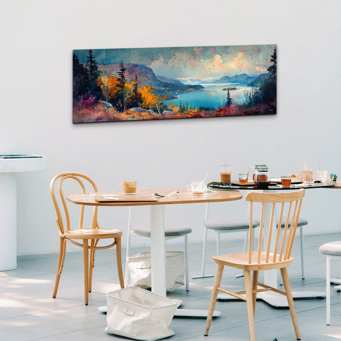 Panoramic Watercolor Mountain Lake Autumn Foliage Landscape Poster - Image 6