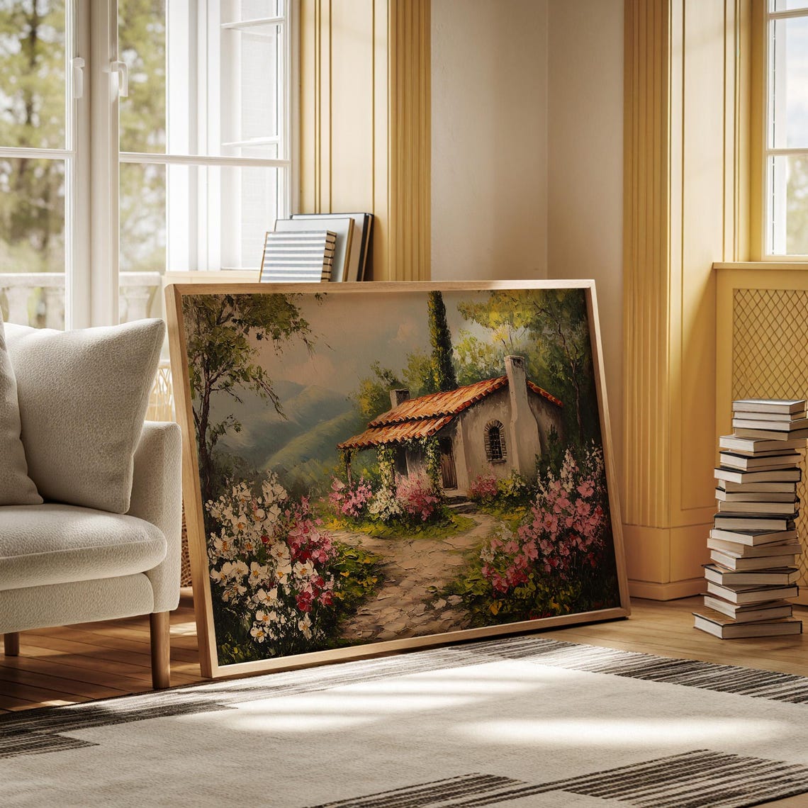 Mediterranean Cottage With Terracotta Roof And Flower Garden Wall Art - Image 6
