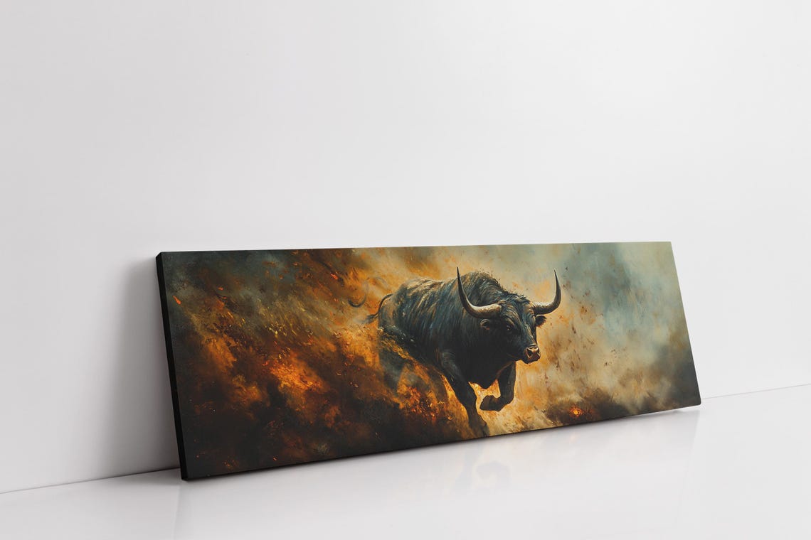 Fierce Charging Bull Art Bold Animal Orange Smoke Power Poster - Image 3