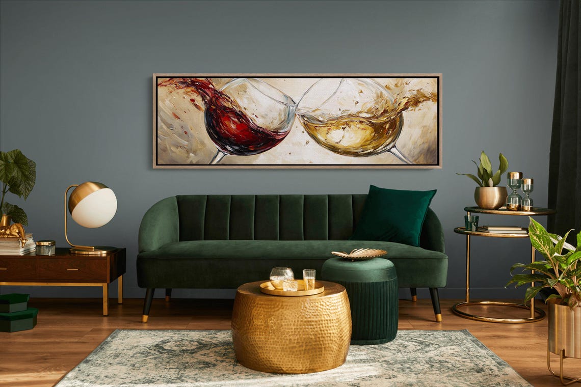 Red And White Wine Glasses Cheers Celebration Abstract Art Poster - Image 2