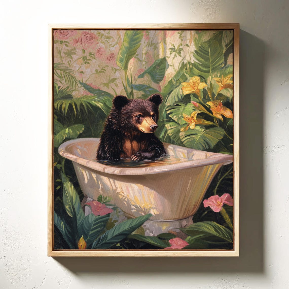 Charming Black Bear In Bathtub Whimsical Jungle Bath Scene Poster - Image 6