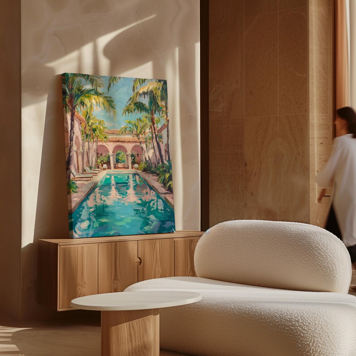 Tropical Courtyard Pool, Mediterranean Style Art Print - Image 5