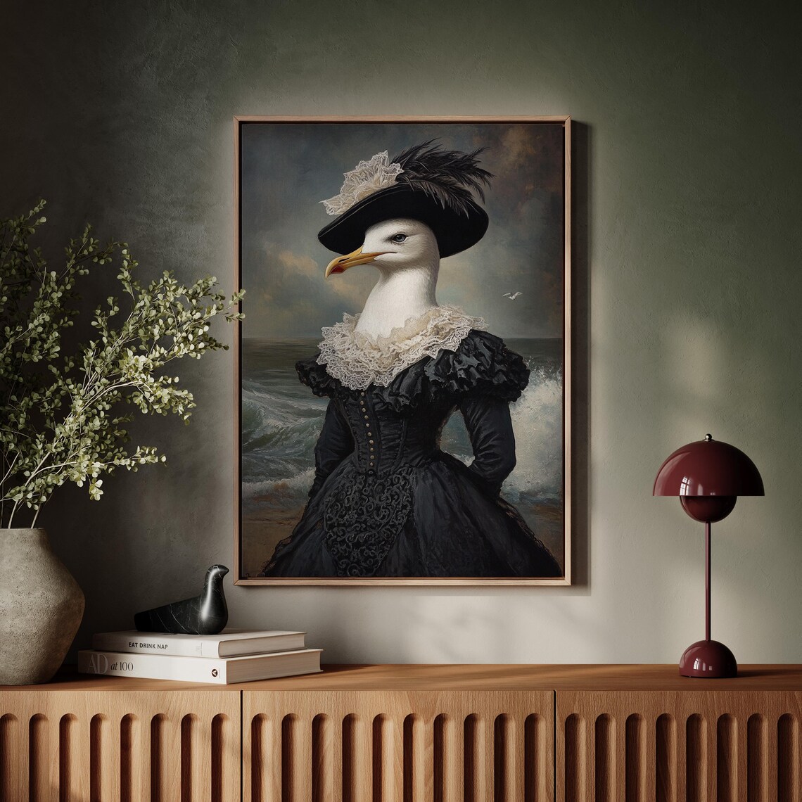 Victorian Seagull Portrait By The Sea Elegant Bird In Lace Poster
