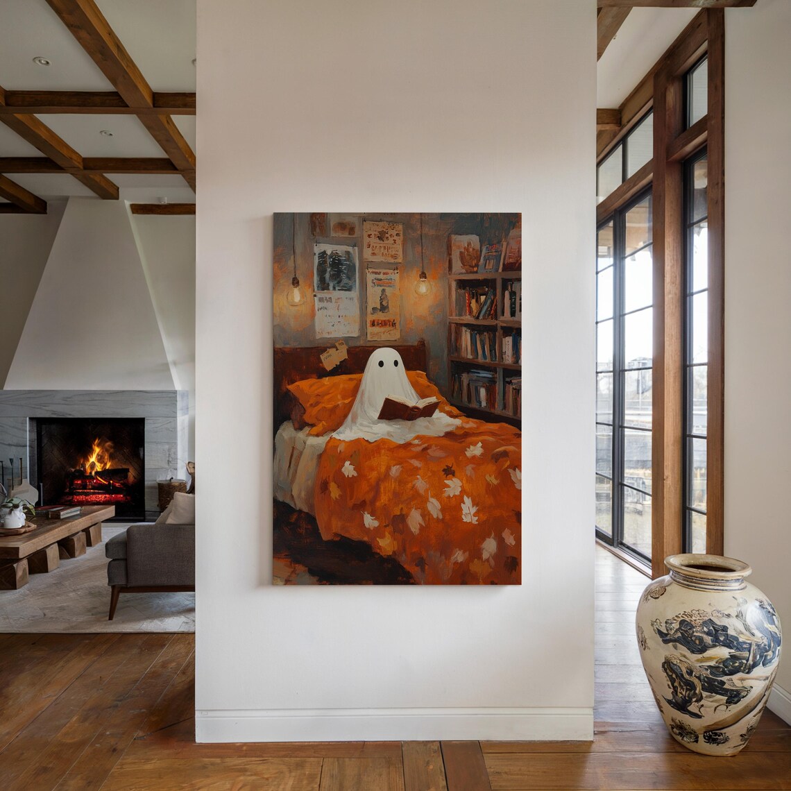 Cozy Ghost Reading, Whimsical Autumn Halloween - Image 4