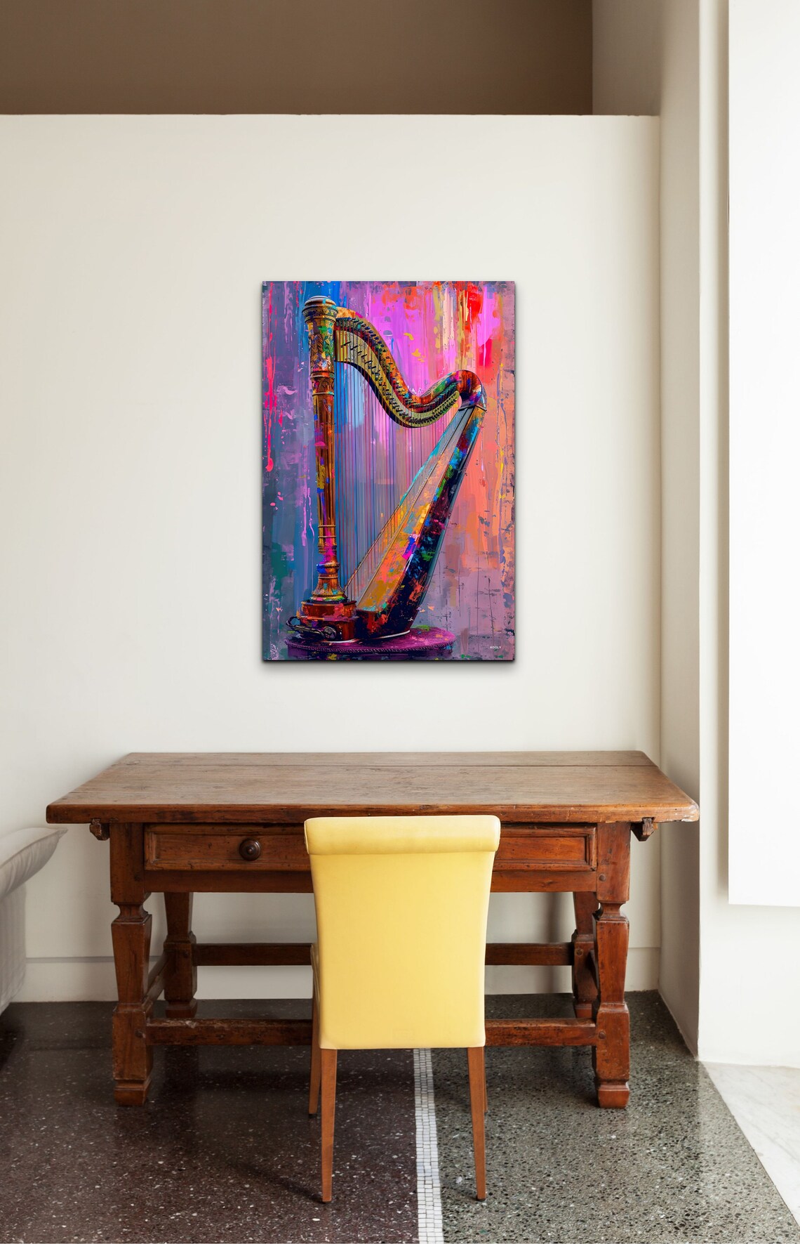 Pop Art Harp Golden Pink Modern Music Instrument Decor Wall Art - Image 4