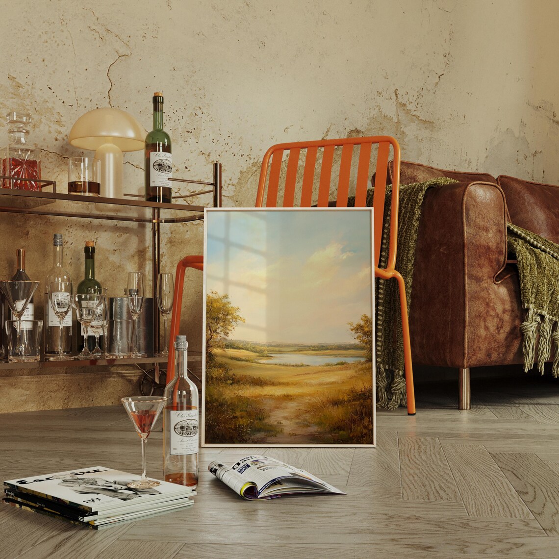Golden Countryside Landscape, Rustic Farmhouse Art Print - Image 2
