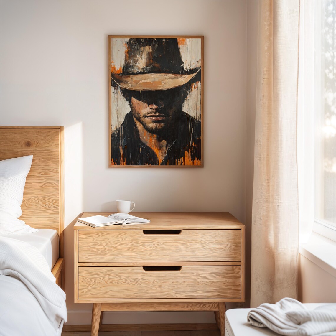Cowboy Portrait Rustic Oil Painting Wall Art Print - Image 2
