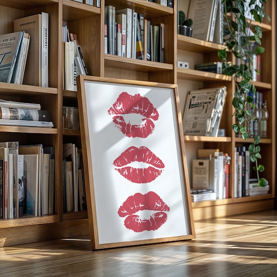 Pink Kiss Marks Trio Modern Glam Lipstick Fashion Statement Poster