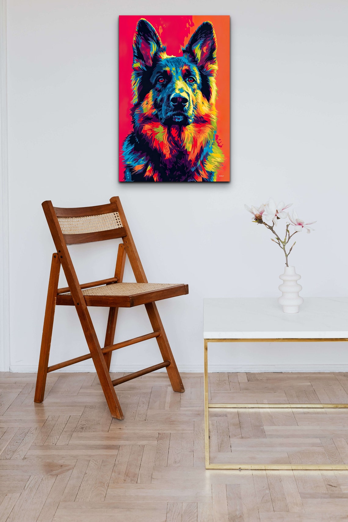 German Shepherd Portrait in Vivid Rainbow Neon Pop Art Style Poster - Image 4