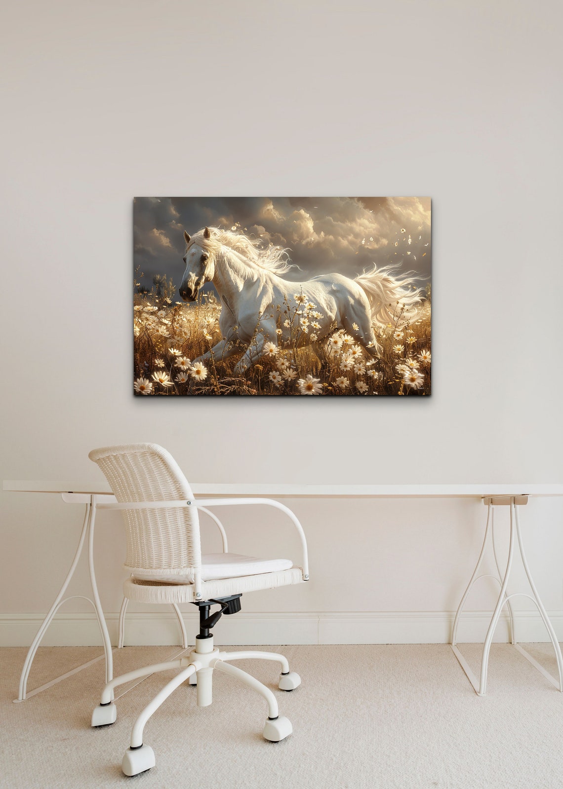 White Horse Galloping Daisy Field Golden Sunset Equine Poster - Image 4
