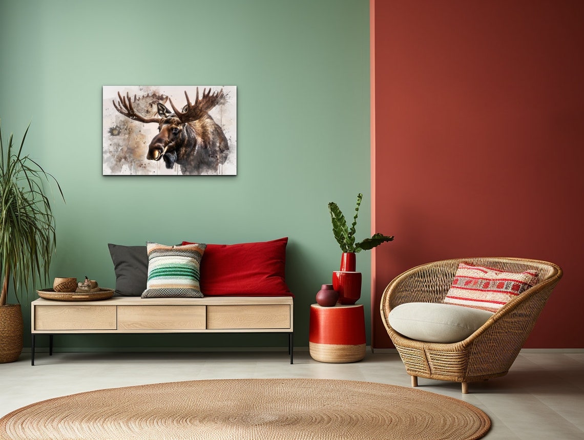 Majestic Bull Moose Portrait Watercolor Antler Wildlife Poster - Image 4