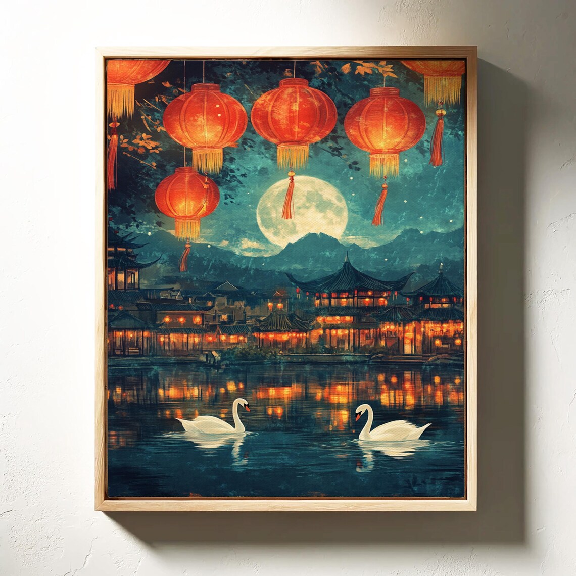 Enchanting Lantern Festival With Swans, Moonlit Reflections - Image 5